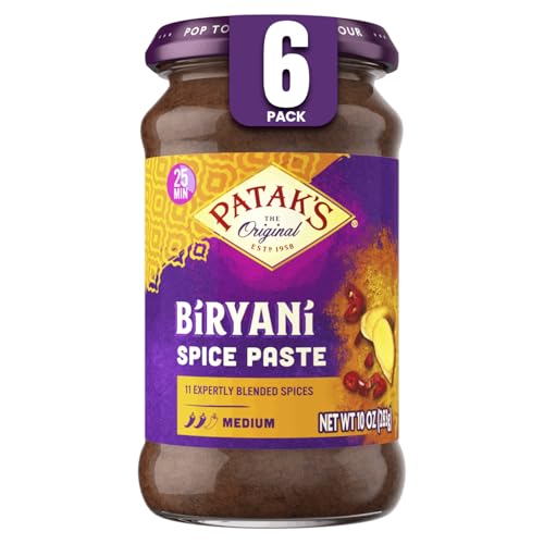 Patak’s Biryani Spice Paste - Authentic Indian Cooking Paste for Traditional Biryani w/Aromatic Spices, Ginger & Paprika - Ideal for Chicken, Vegetable & One-Pot Meals - Medium Spicy - 10oz Jar (Pack of 6)
