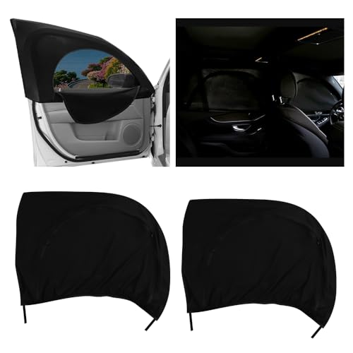 2PCS Double Mesh Car Window Shades for Baby,Upgrade Stretchable Car Window Covers for Privacy with Zipper,Breathable Front/Rear Cars Curtains for Camping/Traveling/Resting (Front Window/2PCS)