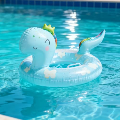 Boia Inflável Infantil de Piscina com Estampa de Dinossauros 54 cm Externo x 27 cm Interno, Altura 35 cm, Anel de Natação para Crianças, Leve e Portátil, para Praia e Piscina