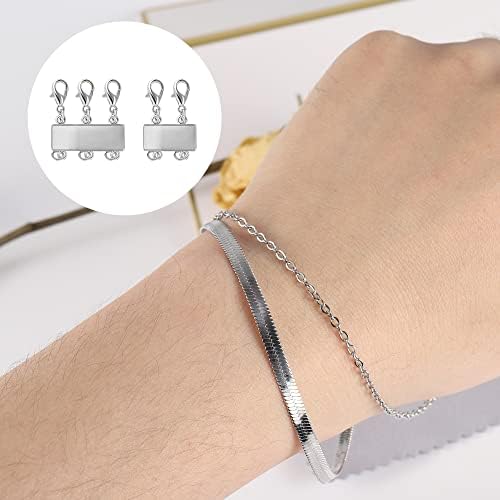 Necklace Clasps, 2PCS Sterling Silver Multi Magnetic Necklace Layering Clasps Necklace Bracelet Separator Lobster Clasps for Jewellery Crafts Making