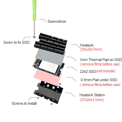 M.2 2242 SSD Heatsink, 2242 NVME SSD Heat Sink Aluminum 2242 Heatsink with Thermal Pads for 2242 Solid Hard Drive by JOYJOM - Image 4