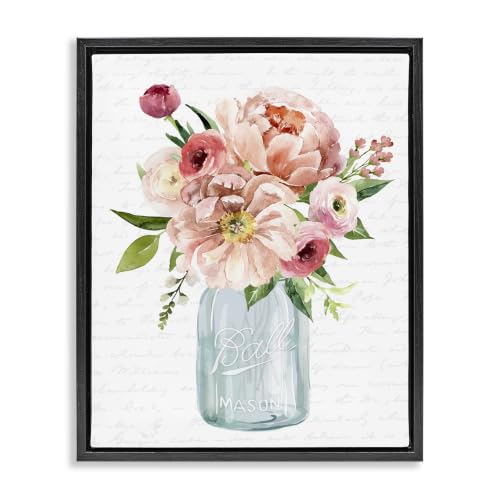 Pink Peony Floral Script Arrangement, 17 x 21 Inch Canvas in Floater Frame