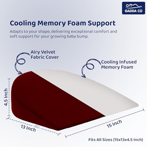 Image of GADDA CO Pregnancy Pillow for Women | Maternity Pillow for Pregnant Women Sleeping | Memory Foam Pregnancy Wedge Pillow for Belly & Back Support | Pillow for Maternity & Pregnant Moms | Maroon
