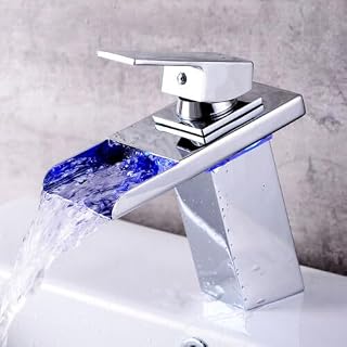 Grifo de cascada LED, RGB, 3 colores cambiantes, grifo de lavabo con sensor de temperatura, iluminación