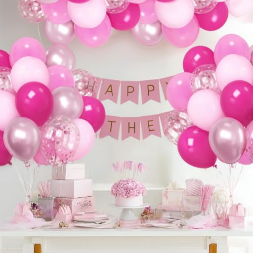 Image of Zesliwy Pink Balloon Hot Pink Balloons Set, 50pcs 12inch Pastel Light Pink Metallic Pink Confetti Balloons for Princess Birthday Wedding Bridal Shower Valentine's Day party Decorations