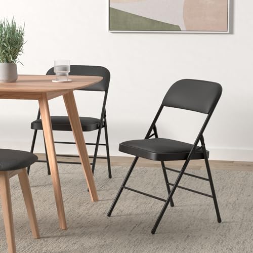 Amazing For Less FOLDING CHAIR Pack Of 2 (Fabric/Vinyl) Steel Frame Metal Foam Padded Folding Chairs (Black thumb #1