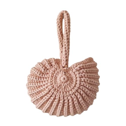 Sac à main rose à motif coquillages tissés à la main poignée