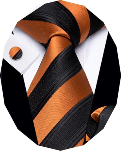 Image of YourTies Striped Ties for Men Classic Woven Silk Necktie with Handkerchief Cufflinks Set Formal Business Party Wedding