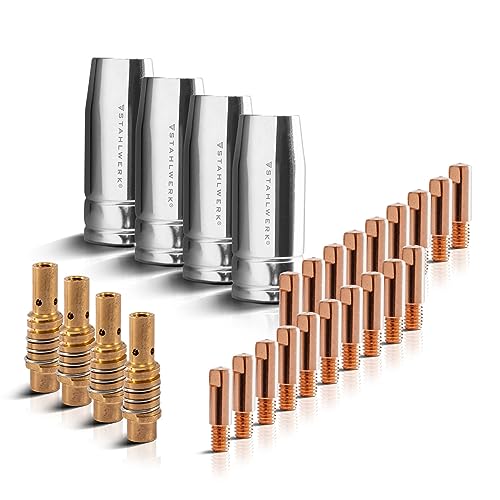 STAHLWERK Piezas de desgaste AK15/MB15 AK14/MB14, toberas de gas + portatoberas + boquillas de corriente para antorchas de soldadura MIG MAG, conjunto de 28 piezas