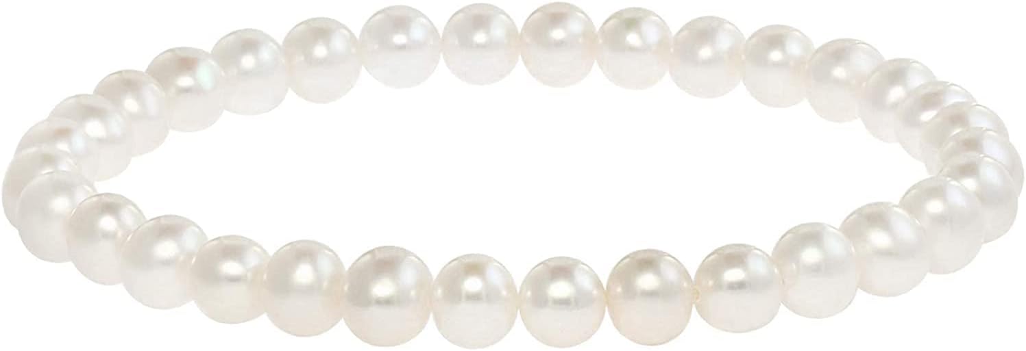 Blue Ocean Pearls Round Freshwater Cultured Pearl Bride & Bridesmaid 8" Stretch Strand Bracelet - Choice of Pearl Size and Color