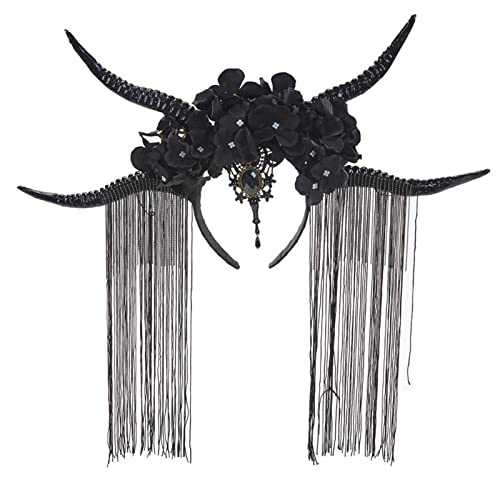Serre-tête antilope de style gothique aux cornes sculptées pour le Jour des Morts