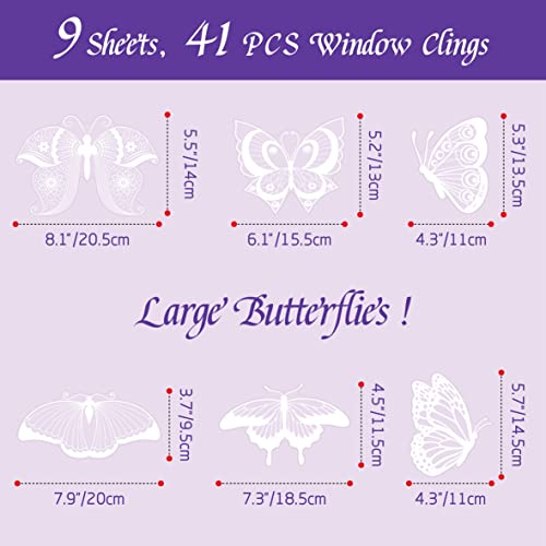 41 Pcs Large Butterfly Window Clings, Double Sided White Butterflies Stickers Reusable Window Decals Bird Alert Static Clings For Door, Window, Glass Decoration, Prevent Bird Strikes (9 Sheets) #TOP1