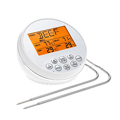 Homgee Digital Meat with 2 Probes LCD Backlight Display Auto Shutdown Countdown Timer Alarm Smart Cooking Thermoters for Barbeque Grill Oven Kitchen