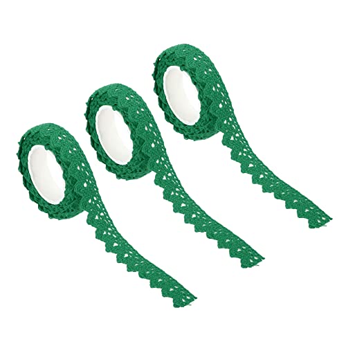 Cinta de encaje autoadhesiva verde oscuro de 1,5 cm de algodón para manualidades, 3 uds. 2