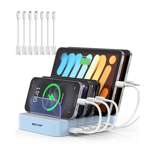MSTJRY Charging Station for Multiple Devices : 5 Port Multi USB-A Charger Stations Multi-Device Organizer Charging Dock Designed for iPhone iPad Cell