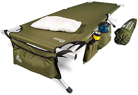 Ultimate Extra Strong Military Style Folding Camp Cots Camping Cot w/Side Storage Bag System and Mini Pillow