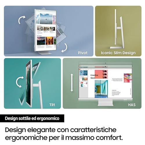Samsung Smart Monitor M8 (S32DM801), Flat 32'', 3840x2160 (UHD 4K), Smart Hub con app di streaming, Office 365, Gaming Hub, Speaker integrati, Telecomando, WiFi, HDMI, USB-C - 6