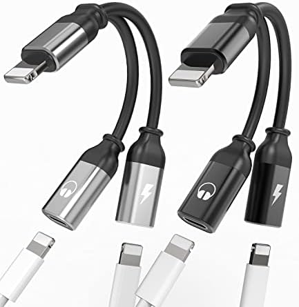 Headphone Adapter for iPhone Dual Lightning(2pack) Adaptador para Apple Splitter Audio and Charge Cord Charger Earphone 2 in 1 Dongle Jack Earbud Cable Phone 13 12 11 Pro Max Mini Xs Se 7 X Xr 8 Plus