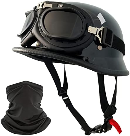 Motorcycle Helmet German Style Half Helmet Skull Cap Adult Men Women Half Shell Helmet, DOT Approved Retro Half Face Helmet for Cruiser Scooter Chopper (XX-Large)
