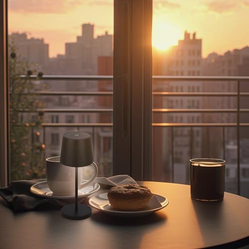 BRILONER - 2er-Set LED Tischlampen kabellos mit Touch, dimmbar in Stufen, Nachttischlampe, Leselampe, Campinglampe, Tischleuchte, Akku Lampe, Outdoor, 10,5x26 cm, Schwarz