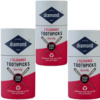 Diamond Specialty Toothpicks L'Elegance, 250 Count Designer Wooden Toothpicks for Appetizers, Cocktails, Teeth, Crafts 3 Pack