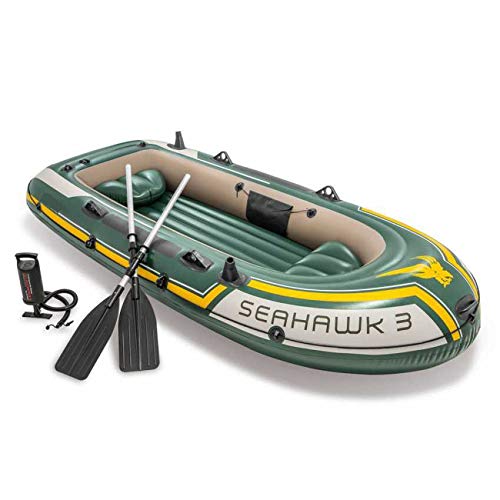 jilani Seahawk 3, 3-Person Inflatable Boat Set with Aluminum Oars and High Output Air Pump