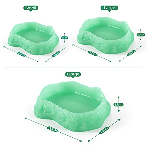 Reptile Food Water Rock Bowls - Luminous Amphibian Feeding Dish, Resin Rock Worm Feeder Terrarium for Lizards, Chameleon, Leopard Gecko, Frog, Bearded Dragons, Snake, Hermit Crabs, Turtle Spider Pet - Thumbnail 4