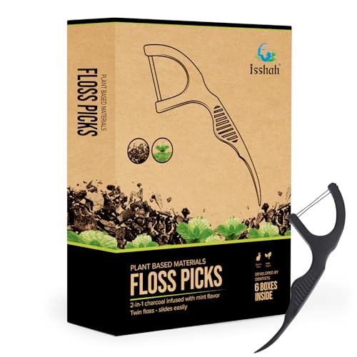 Isshah Twin Floss Dentaire Naturelle, 300 Pics, Charbon