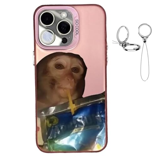 Monkey Phone Case, Funny Trendy Monkey Phone Cases Compatible for iPhone 16/15/14/13/12/11 ProMax, Cute Shockproof TPU Protective Cover, with Free Keychain (16,Pink)