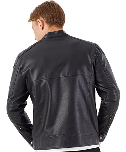 Image of WULFUL Men's Stand Collar Leather Jacket Motorcycle Lightweight Faux Leather Outwear