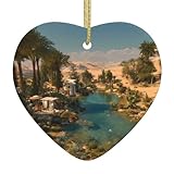 VVXBHGR Desert Oasis Prints Weihnachtsanhänger aus Keramik mit goldenem Drahtseil zum einfachen Aufhängen
