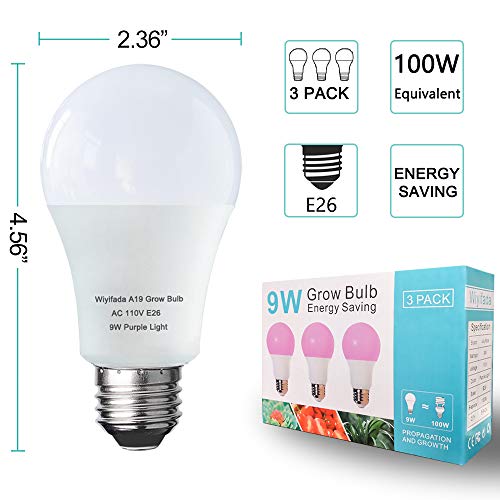 3 Pack LED Indoor Plant Grow Light Bulb A19 Bulb, Full Spectrum Plant Light Bulb, 9W E26 Grow Bulb Replace up to 100W, Grow Light for Indoor Plants, Flowers, Greenhouse, Indore Garden, Hydroponic