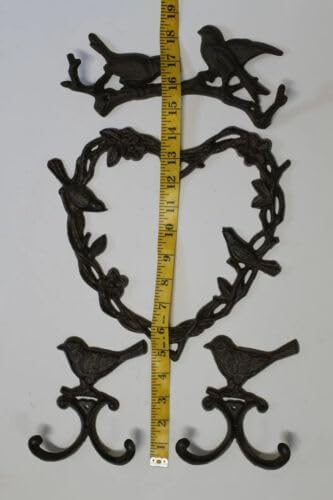 Vintage Birdwatcher Love Birds Gift Ideas Cast Iron Wall Plaque, Wall Hooks Set - 4-1 Set (4 Items)