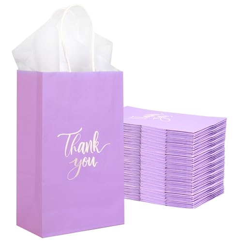 50 Pack Small Lavender Purple Bags with Handles 9x5.5x3.15 Inch and 50 White Tissue Paper for Business, Wedding Bridal Shower Mermaid Birthday Party Goodies, Christmas Gifts, Thank You Bags Bulk by DjinnGlory - Used condition - Image 9