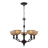 Elk Home Norwich 5-Light Chandelier - in Oiled Bronze Finish, with Amber Glass, Traditional Style