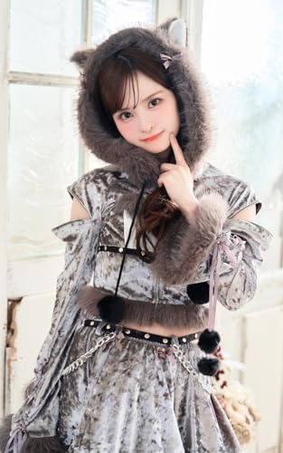 [Malymoon] コスプレ アニマル キャット ねこ 動物 フーディ デビル 赤 灰色 スタッズ 悪魔 衣装 仮装 マリームーン CS-25-10282 詳細画像5