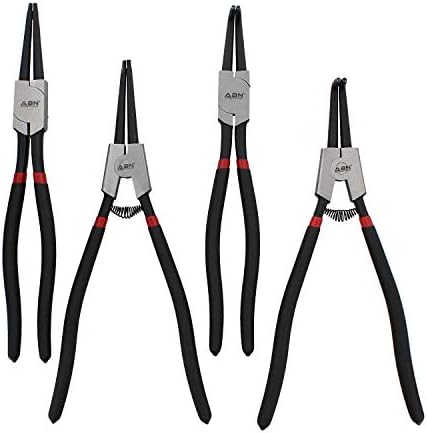 ABN Extra Long Snap Ring Pliers Set - 4pc Lock Ring Pliers with 4mm Tips for Internal and External O and Circlip Removal