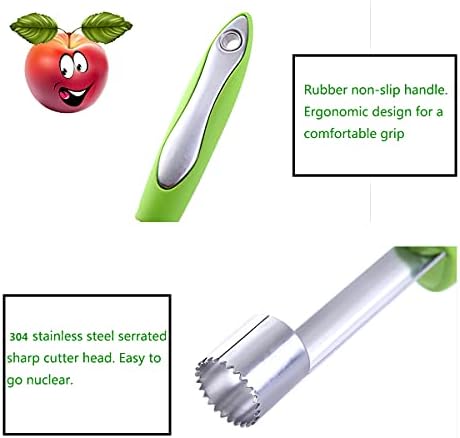 BTFLKNS Easy Grip Apple Corer, 304 Food Grade Stainless Steel Fruit Core Remover Tool, Ergonomic Design Rubber Handle(Green)