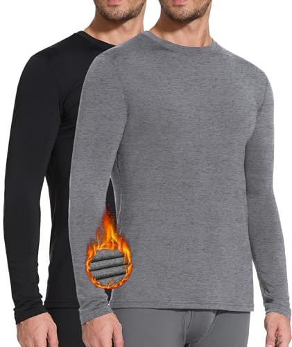 SIHOHAN Thermounterwäsche Herren Winter Innenfleece Thermowäsche Rundhals Langarm Thermohemd Warm Atmungsaktiv Thermo Oberteil Warm Unterwäsche Thermounterhemd für Männer (Schwarz +Dunkelgrau,XXL)., 14.99 €