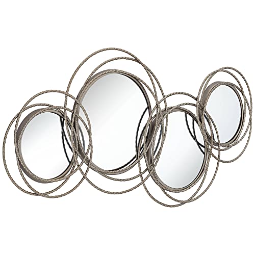 Newhill Designs Waverly Round Vanity Decorative Wall Mirror Modern Glossy Gray Pewter Wire Metal Frame 40 1/4" Wide For Bathroom Bedroom Living Room Office Entryway House Hallway #TOP4