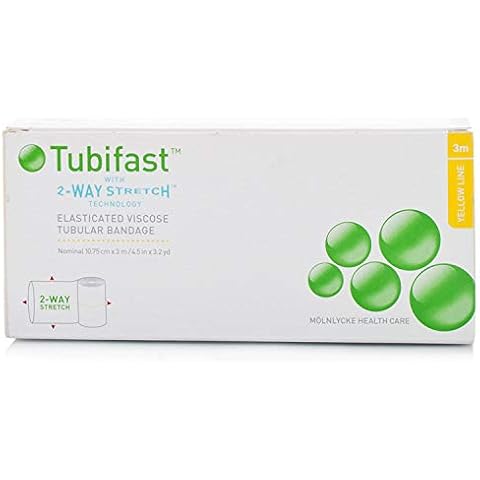 TUBIFAST Yellow LINE 10.75CM X 3M (New) 2-Way STREATCH Elasticated Viscose Tubular Bandage for Dressing Retention Yellow LINE 3M - 10.75CM X 3M Cover