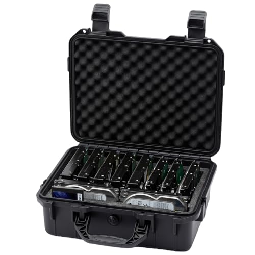 Moubruk Hard Drive Case 3.5inch 10-Bay Multi-Protection HDD Storage Box Suitcase with Foam External Hard Drive Carrying Case Anti-Static Shock Moisture Proof for HDD/SSD/M.2