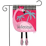 Fancy Flamingo Summer Burlap Garden Flag Welcome 12.5' x 18' Briarwood Lane