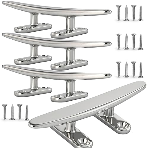 VEITHI Dock Cleats 6 inch 316 Stainless Steel, Boat Dock Cleats Open Base Flat Top, Boat Cleats with Hardware for Boat/Dock Tie Cleat/Deck/Nautical Decor (4 Pack) by VEITHI - Used condition - US$47.45