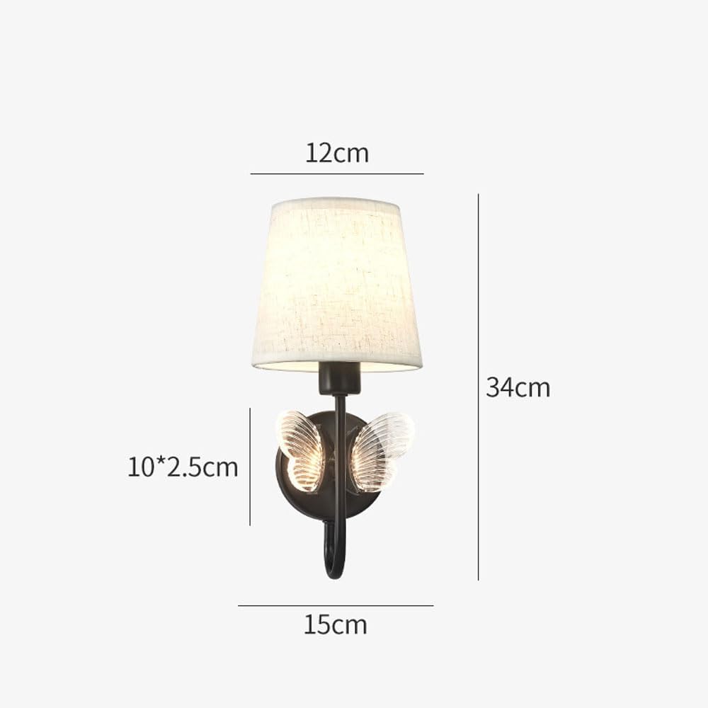 Mid Century Black Bedroom Wall Light Antique Fabric White Bedside Wall Sconce Light Modern Butterfly Decorative Wall Mounted Lamp for Bathroom Vanity Light Fixture for Living Room Corridor