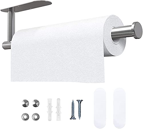 Foto von SALICO Küchenrollenhalter unter dem Schrank, Papierrollenhalter Selbstklebend oder Bohrend, SUS304 Edelstahl Rollenhalter Wandmontage für Küche und Bad