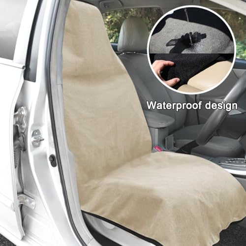 DXNQ Waterproof Car Towel Seat Cover, Sweating Non-Slip Premium Towel Carseat Cover Protector, Universal Soft Machine Washable Car Truck SUV Front Seat Cover for Gym Workout Beach Hiking (Beige) by DXNQ - Used condition - Image 5