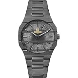 Vivienne Westwood Bank Unisex 37mm Quartz Analogue Display Watch with Dark Grey Dial and IPGUN Stainless Steel Bracelet