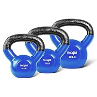 Yes4All Kettlebells 10 15 20 lbs Set Weight Vinyl Coated Cast Iron for Dumbbell Weights Exercises, Gym, Fitness, Full Body Workout Equipment Push up, Grip and Strength Training, Blue