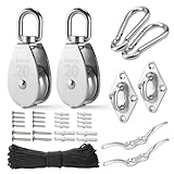 LAIWOO M20 Stainless Steel Pulley System Kit-Heavy-Duty Pulley Wheel, Pulley Block with Nylon Rope 4MM, Hooks, Eye Pad Plate, and Rope Cleat - Ideal for Lifting, DIY Projects, and Clothesline (2 Pack)